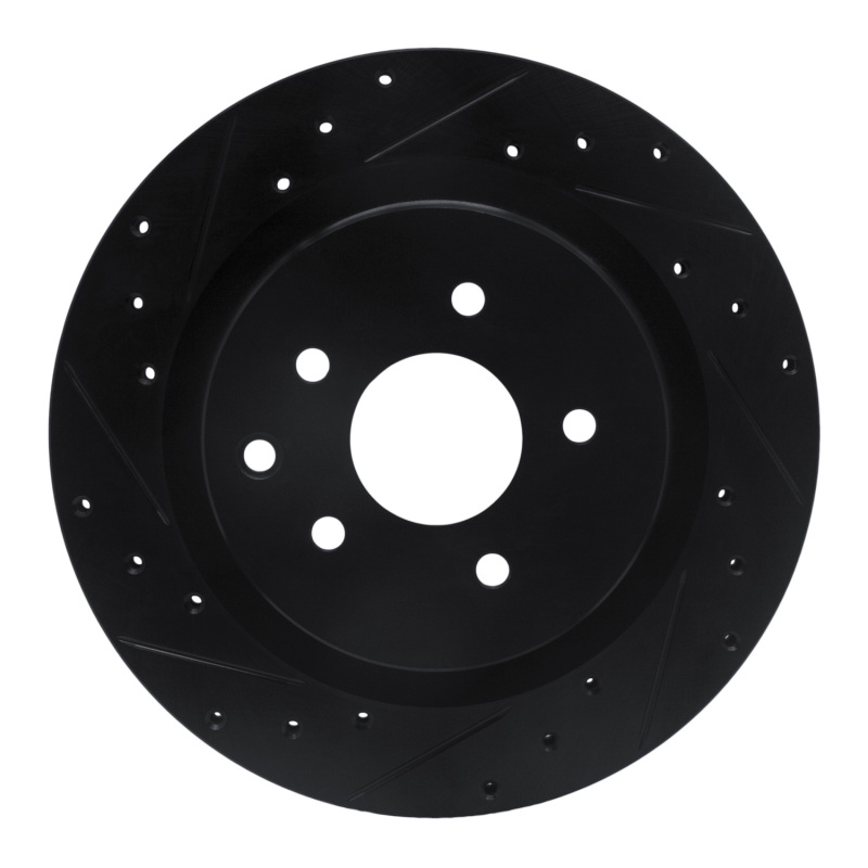 Infiniti G35 Brake Rotor (1) - Rear Left - R1 Concepts - Drilled & Slotted - Black - `03-`08